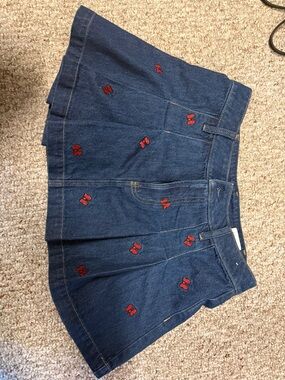 gap x disney minnie mouse blue denim pleated bow mini skirt size 28 (6)